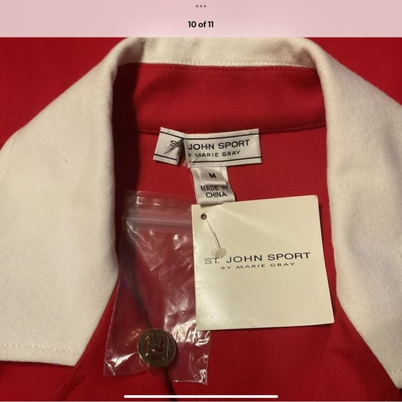 St John Power Crimson Red 💋 NWT dress suit couture Jacket SJ buttons Sz M 12 - Picture 10 of 11
